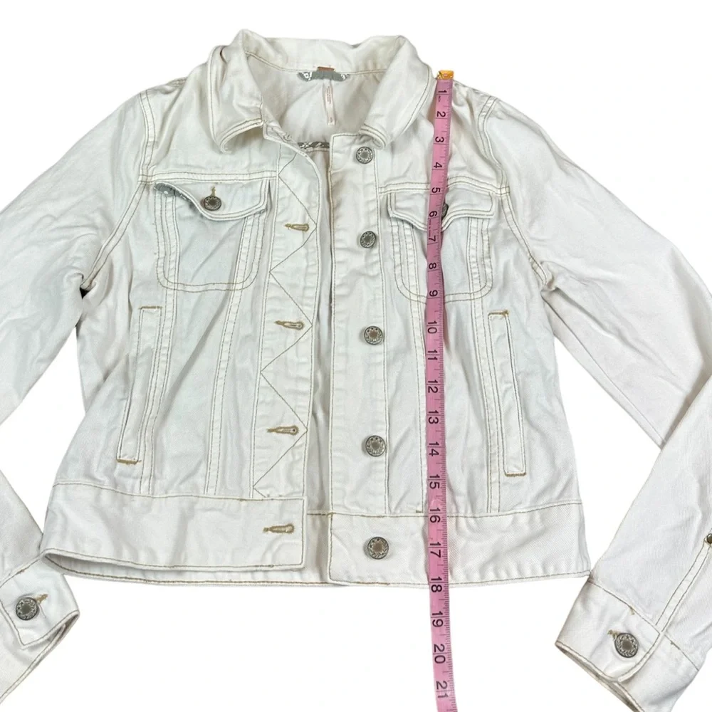 FREE PEOPLE: Fitted Cream Denim Jean Jacket - Size Small - Picture 6 of 11